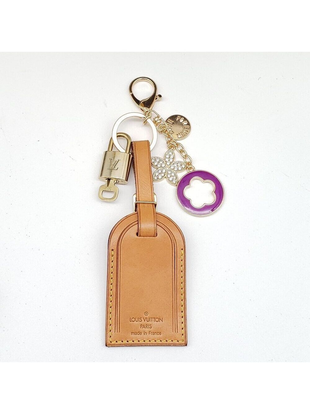 Authentic Louis Vuitton Luggage Tag with Gold Padlock & Unbranded Keychain